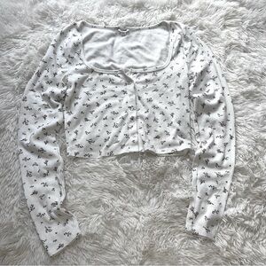 Garage Long Sleeve Floral‎ Cropped Button Down Cardigan Top